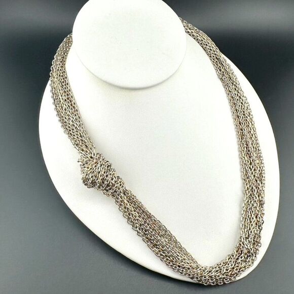 Banana Republic 2 Tone Metal Link Chain Knot Statement Necklace - Picture 2 of 5